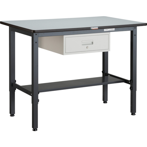 ■TRUSCO 軽荷重作業台高さ調節式(250kg)AWM型 900X600XH700～910 1段引出付 ダークグレー色 AWMR0960F1(3015769)[法人限定][直送元]｜ファーストFACTORY