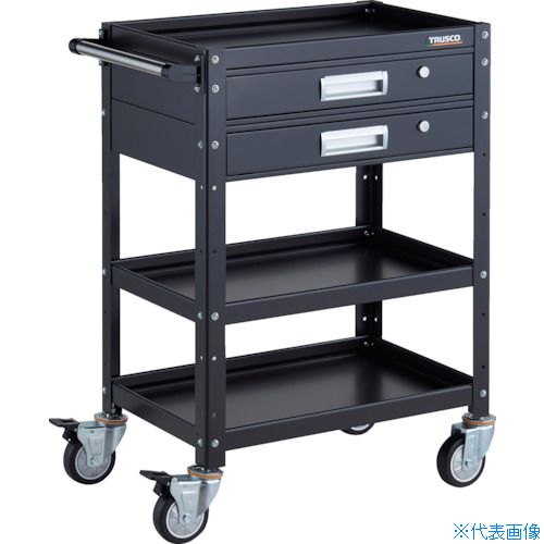 ■TRUSCO ツールワゴン バーディワゴン 600X400 引出2段付 ウレタン車輪 ブラック BDW963V2UBKBK(3268131)|ファーストFACTORY