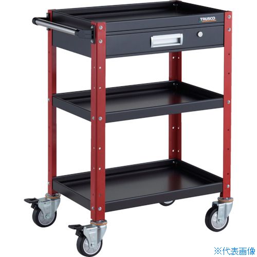 ■TRUSCO ツールワゴン バーディワゴン 600X400 引出付 ウレタン車輪 ブラック/レッド BDW963VUBKR(3268155)