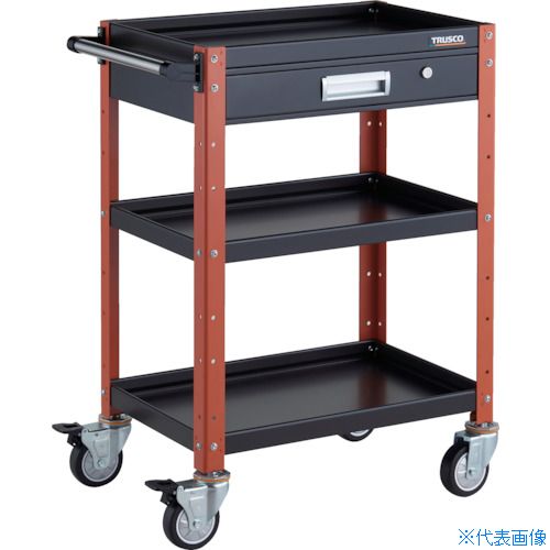 ■TRUSCO ツールワゴン バーディワゴン 600X400 引出付 ウレタン車輪 ブラック/オレンジ BDW963VUBKOR(3268157)
