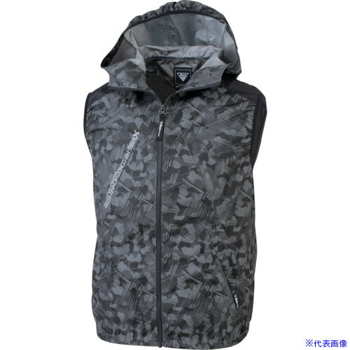 ■XEBEC 空調服遮熱ベスト(フード付き)XE98024－960－4L 迷彩ブラック XE980249604L(3374534)[送料別途お見積り][法人限定][掲外取寄]
