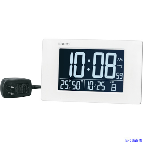 ■SEIKO 交流式デジタル電波時計掛置き兼用 白 120×195×24mm DL214W(3542773)[送料別途お見積り][法人限定][掲外取寄]