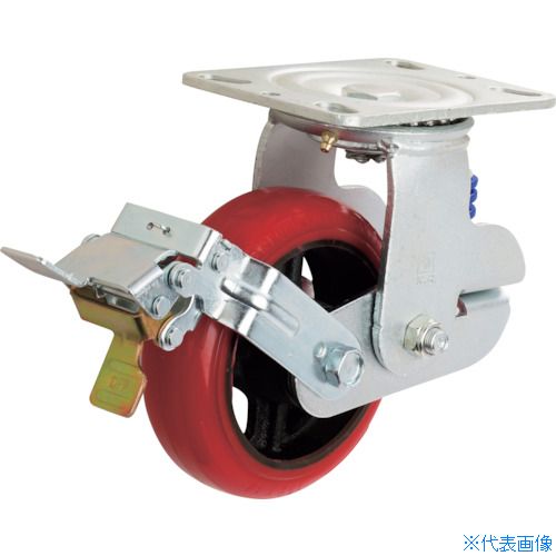 ■イノアック バネ付き牽引車輪(ウレタン車輪タイプ 自在金具ストッパー付 Φ200) KTU200WJSBS(3610281)[送料別途お見積り][法人限定][メーカー取寄]｜ファーストFACTORY