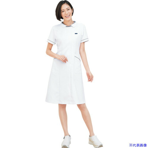 ■FOLK ワンピース ホワイトXグレー L 3015EW5L(3614900)[送料別途お見積り][法人限定][掲外取寄]