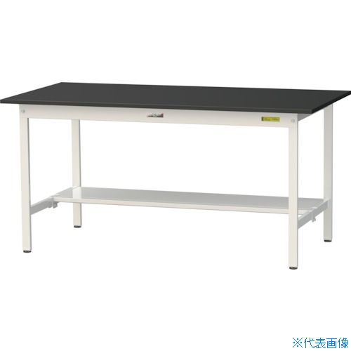 ■ヤマテック 実験用作業台 LABシリーズ実験用ラボテーブル 固定式 半面棚板付 ケミテクト天板 W1500&times;D750&times;H740 ブラック/シルキーホワイト SLK1575TBKW(3693901)[法人限定][直送元]｜ファーストFACTORY