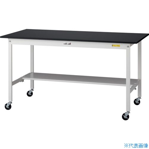 ■ヤマテック 実験用作業台 LABシリーズ実験用ラボテーブル 移動式 半面棚板付 ケミテクト天板 W1500&times;D750&times;H825 ブラック/シルキーホワイト SLKC1575TBKW(3695521)[法人限定][直送元]｜ファーストFACTORY