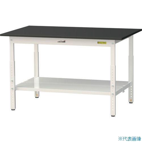 ■ヤマテック 実験用作業台 LABシリーズ実験用ラボテーブル 高さ調整タイプ 全面棚板付 ケミテクト天板 W1200&times;D750&times;H600～900 ブラック/シルキーホワイト SLKA1275TTBKW(3697043)[法人限定][直送元]｜ファーストFACTORY