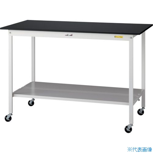 ■ヤマテック 実験用作業台 LABシリーズ実験用ラボテーブル 移動式 全面棚板付 ケミテクト天板 W1500&times;D750&times;H1035 ブラック/シルキーホワイト SLKHC1575TTBKW(3697089)[法人限定][直送元]｜ファーストFACTORY