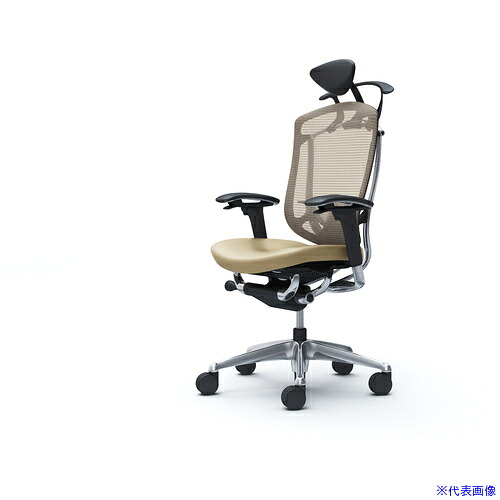 ■OKAMURA コンテッサセコンダ可動肘 背メッシュ座革 小型ヘッド5本脚 ポリッシュ ブラック ランバー付ハンガー付 張地色ベージュ CC8DBSFPT7(4267746)[送料別途お見積り][法人限定][外直送]