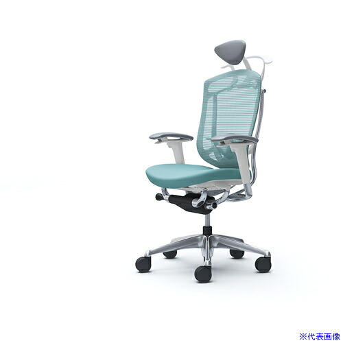 ■OKAMURA コンテッサセコンダ 可動肘 座クッション 小型ヘッド5本脚 ポリッシュ ホワイト ランバー付ハンガー付 張地色セージ CC8DBZFPC6(4275593)[送料別途お見積り][法人限定][外直送]