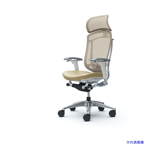 ■OKAMURA コンテッサセコンダ可動肘 背メッシュ座革 大型ヘッド5本脚 ポリッシュ ホワイト ランバー付ハンガー無 張地色ベージュ CC87BZFPT7(4277157)[送料別途お見積り][法人限定][外直送]｜ファーストFACTORY 119,350円