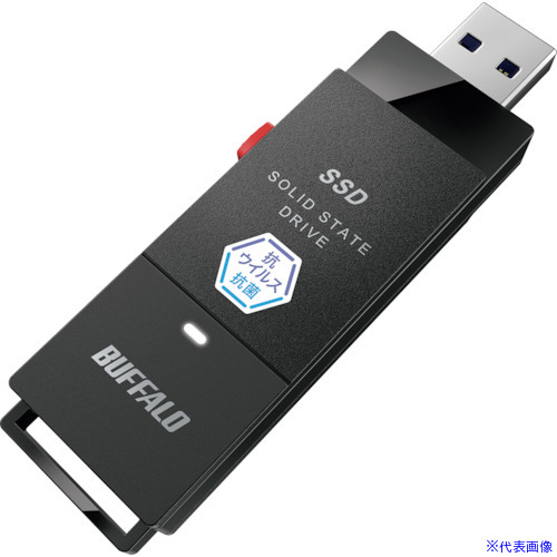 ■BUFFALO 抗ウイルス・抗菌ポータブルSSD USB3.2(Gen1) Type－A スティック型 500GB ブラック SSDPUTVB500U3B(4304843)[送料別途お見積り][法人限定][掲外取寄]