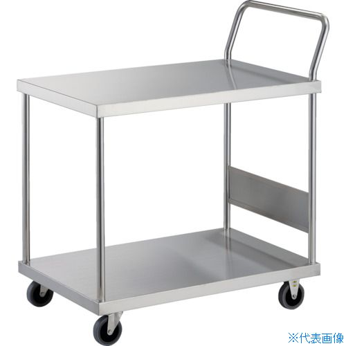 ■TRUSCO ステンレス台車 オールステン台車 800X450 片袖2段 帯電防止U車輪 ハンドル高さ1050 AS32H100TBU(4349949)[法人限定][直送元]｜ファーストFACTORY
