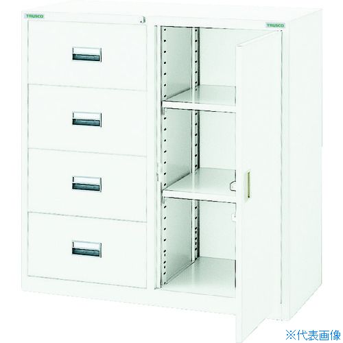 ■TRUSCO スタンダード書庫(D400)コンビ4段片開 880XH880 W色 WTCB343(4627661)[法人限定][直送元]