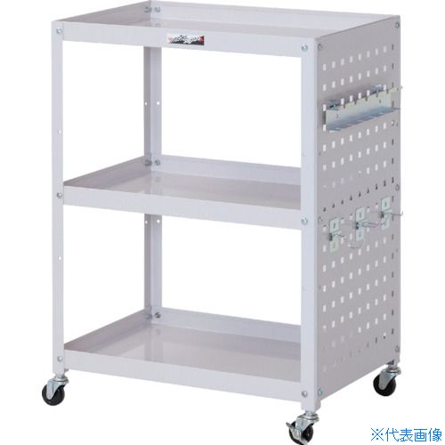 ■ヤマテック コンビニワゴン 片面パネル・フック付き3段タイプW600×D400×H810mm パールピンク WCP3P(4661966)[法人限定][直送元]
