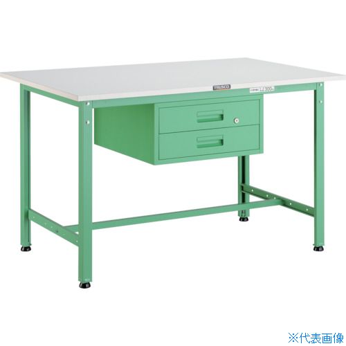 ■TRUSCO 軽荷重作業台(300kg)AE型 1200X750XH740 2段引出付 ヤンググリーン色 AE1200F2YG(4666861)[法人限定][直送元]