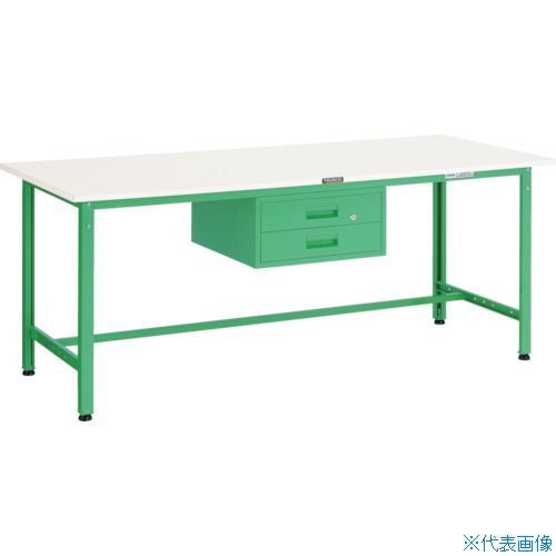 ■TRUSCO 軽荷重作業台(300kg)AE型 1500X750XH740 2段引出付 ヤンググリーン色 AE1500F2YG(4666992)[法人限定][直送元]｜ファーストFACTORY