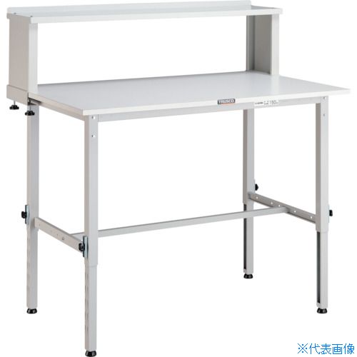 ■TRUSCO 軽荷重作業台高さ調節式(150kg)AEM型 1200X750XH954～1254(全高) 上棚付 ホワイト色 AEM1200YURBW(4667484)[法人限定][直送元]