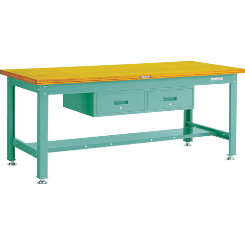 ■TRUSCO 中荷重作業台(2000kg)DW型 1800X750XH740 2列引出付 グリーン色 DW1800FL2(4668332)[法人限定][直送元]