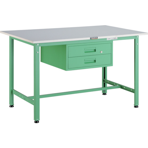 ■TRUSCO 軽荷重作業台(300kg)AE型 900X600XH740 2段引出付 ヤンググリーン色 RAE0960F2YG(4671708)[法人限定][直送元]｜ファーストFACTORY