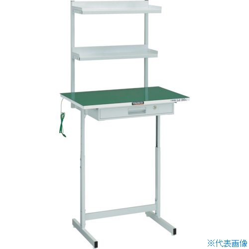 ■TRUSCO 導電マット張小型作業デスク 上棚付 700X450 ホワイト色 VUD701DW(4673808)[法人限定][直送元]