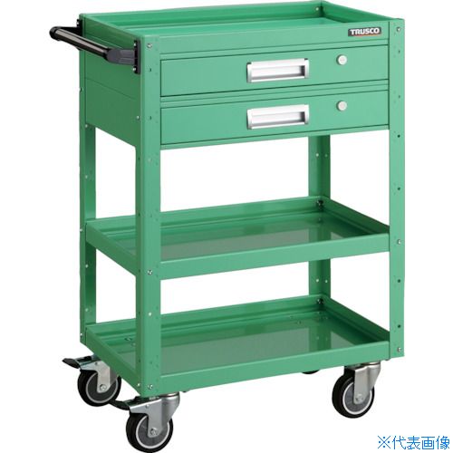 ■TRUSCO ツールワゴン イーグルワゴン 600×400 2段引出付 ウレタン4輪自在 ヤンググリーン EGW963V2UJYG(4749391)