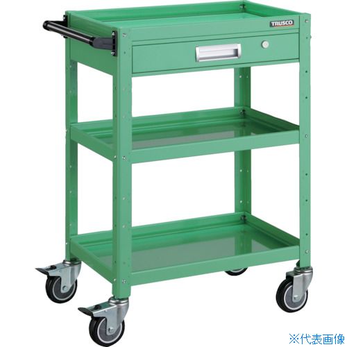 ■TRUSCO ツールワゴン バーディワゴン 600&times;400 引出付 ウレタン車輪 ヤンググリーン BDW963VUYG(4749910)｜ファーストFACTORY