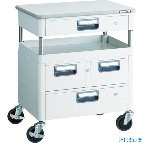■TRUSCO ツールワゴン フェニックスワゴン 抗菌 省音 600X400XH740 引出 天板付 ホワイト PEW761VZWTW(4857526)|ファーストFACTORY