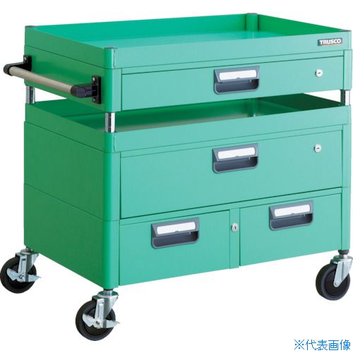 ■TRUSCO ツールワゴン フェニックスワゴン 抗菌 省音 750X500XH740 引出付 ヤンググリーン PEW772VWZYG(4883471)｜ファーストFACTORY