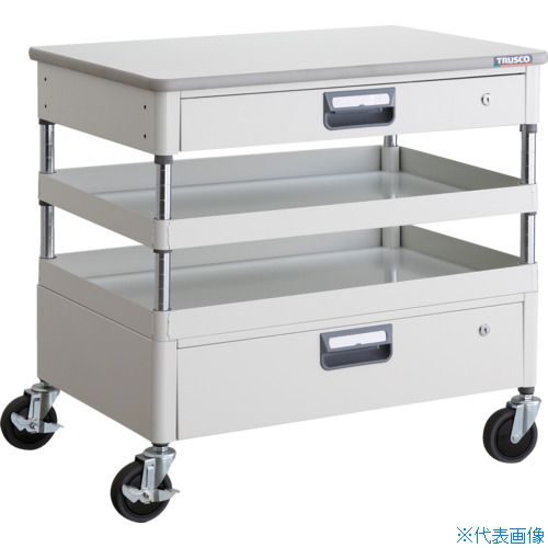 ■TRUSCO ツールワゴン フェニックスワゴン 省音 750X500XH740 引出 天板付 ホワイト PEW772VZTW(4883543)