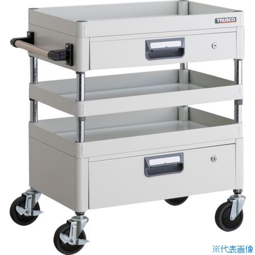 ■TRUSCO ツールワゴン フェニックスワゴン 省音 750X500XH740 引出付 ホワイト PEW773VZW(4883705)