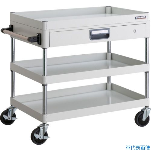 ■TRUSCO ツールワゴン フェニックスワゴン 省音 750X500 薄型1段引出付 ホワイト PEW773ZW(4883781)