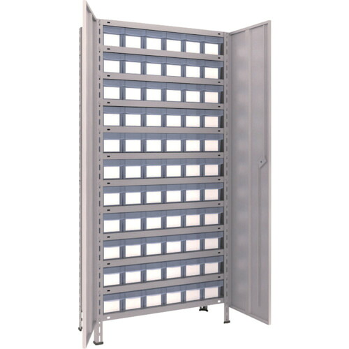 ■TRUSCO スチールラック 軽量棚扉付 875X300X1800樹脂引出透明小X66 ネオグレー 63VT812C11(NG)(5043646)｜ファーストFACTORY