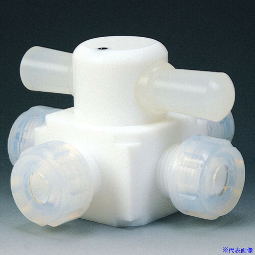 ■フロンケミカル フッ素樹脂(PTFE)四方バルブ圧入型 φ3/8 NR0005006(5313412)[送料別途お見積り][法人限定][掲外取寄]