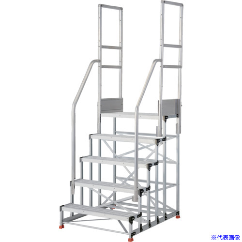■TRUSCO アルミ製作業用踏台 グレーチングタイプ 5段 高さ1.5m 天板寸法1000&times;400 段高300mm 階段両手すり付き TSFGR51015TR300(5517336)[送料別途お見積り][法人限定][メーカー取寄]｜ファーストFACTORY