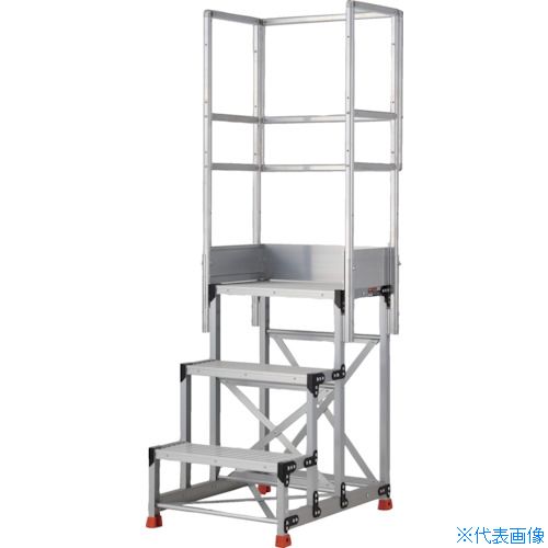 ■TRUSCO アルミ製作業用踏台 3段 高さ0.9m 天板寸法600×400 段高300mm 天場三方手すり付き TSF369TS300(5520093)