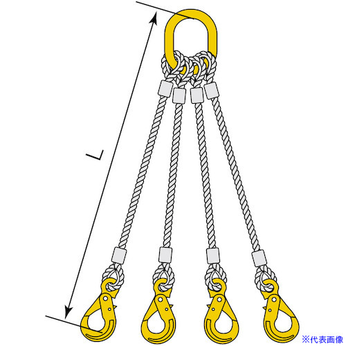 ■コンドーテック 4点吊JISロック止ワイヤ φ12&times;2M HJJ・HMM 05224KMJJ122(5871587)[送料別途お見積り][法人限定][外直送]｜ファーストFACTORY
