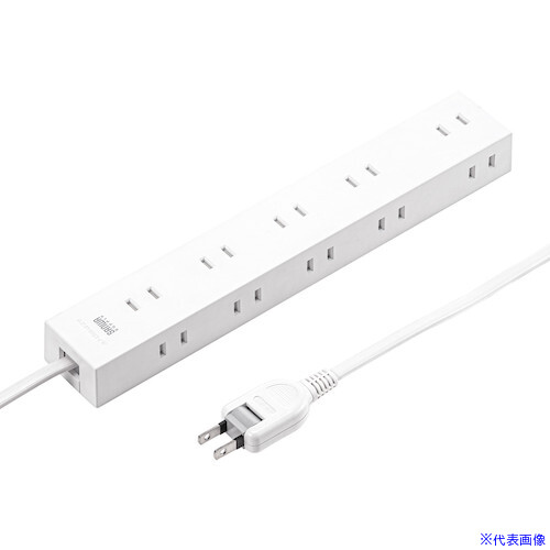 ■SANWA 電源タップ 2P 10個口 強力ネオジムマグネット シャッター付 TAP22105W(6025742)[法人限定][外直送元]