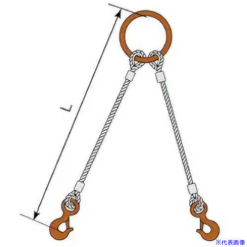 ■コンドーテック JISロック止ワイヤ 2点吊丸リング 12mm 環付きフック 1.0t 塗装 φ12×2M T01S・T19 05222RTFT122(6123928)[送料別途お見積り][法人限定][外直送]