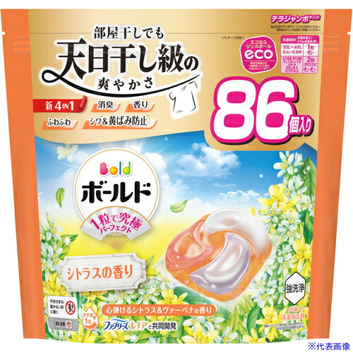 ■P＆G 洗濯洗剤 ボールド ジェルボール 4in1 心弾けるシトラス＆ヴァーベナの香り 詰め替え テラジャンボ 86個 434669(6921085)×3[送料別途お見積り][法人限定][掲外取寄]