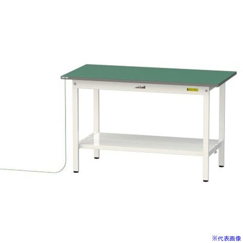 ■ヤマテック 軽量作業台 ワークテーブル150シリーズ 導電性ゴムマット貼りタイプ 固定式 全面棚板付 W1200×D600×H740mm 緑マット/シルキーホワイト SUPE1260TTWW(6964835)[法人限定][外直送元]