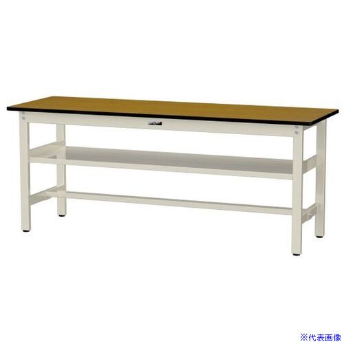 ■ヤマテック 中量作業台 ワークテーブル500シリーズ 固定式 中間全面棚板付 メラミン天板 W1800&times;D600&times;H740mm 木目柄/ヤマテックアイボリー SJM1860S2MI(6971283)[法人限定][外直送元]｜ファーストFACTORY