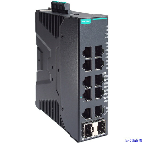■MOXA 産業用ギガビットスマートイーサネットスイッチ18ポート(RJ－45×8、光ファイバ×2、PoE×8)、ワイド温度モデル SDS30108POE2GTXSFPT(6983484)[送料別途お見積り][法人限定][掲外取寄]