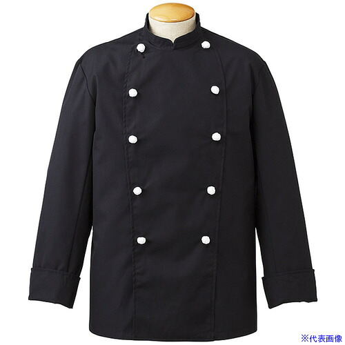 ■サンペックス コックコート シェフ 調理服 飲食店 厨房 ユニフォーム ブラック M KE424M(6997246)[送料別途お見積り][法人限定][掲外取寄]