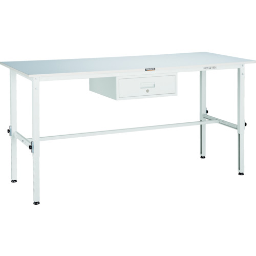 ■TRUSCO 軽荷重作業台高さ調節式(150kg)AEM型 900X600XH650～950 1段引出付 ホワイト色 AEM0960F1W(7701811)[法人限定][直送元]｜ファーストFACTORY