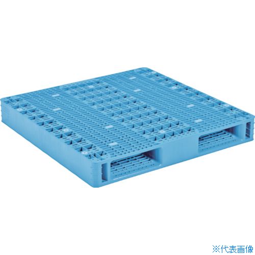 ■サンコー 樹脂パレット(両面二方差し) プラスチックパレット 812551 R2－1111－4ライトブルー 間口1100×奥行1100×高さ144mm SKR211114BLL(8551513)[送料別途お見積り][法人限定][直送]