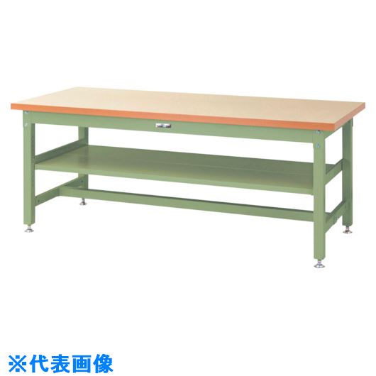 ■ヤマテック 重量作業台 ワークテーブル スーパータイプ 中間(全面)棚板付 1200×750×H740mm アイボリー/ヤマテックグリーン SSM1275S2IG(8683241)[法人限定][外直送元]
