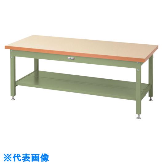 ■ヤマテック 重量作業台 ワークテーブル スーパータイプ 半面棚板2枚付 W1200×D750×H600mm アイボリー/ヤマテックグリーン SSML1275TTIG(8683291)[法人限定][外直送元]