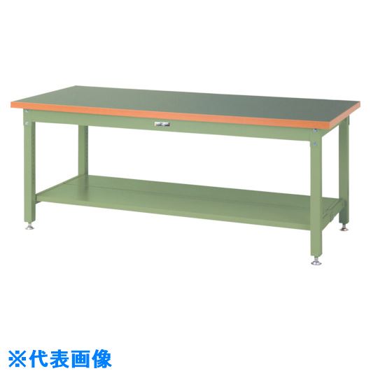 ■ヤマテック 重量作業台 ワークテーブル スーパータイプ 塩ビシート天板 半面棚板2枚付 W1500×D750×H740mm ヤマテックグリーン SSR1575TTGG(8683331)[法人限定][外直送元]
