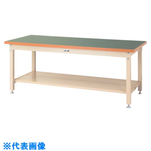 ■ヤマテック 重量作業台 ワークテーブル スーパータイプ 塩ビシート天板 半面棚板2枚付 W1500&times;D750&times;H740mm グリーン/ヤマテックアイボリー SSR1575TTGI(8683332)[法人限定][外直送元]｜ファーストFACTORY